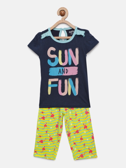 

Miss & Chief Girls Navy Blue & Yellow Printed Top with Capris