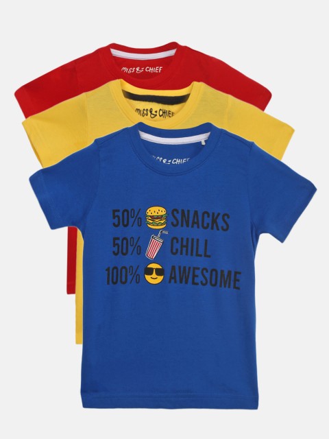 

Miss & Chief Boys Pack Of 3 Printed Round Neck T-shirt, Blue