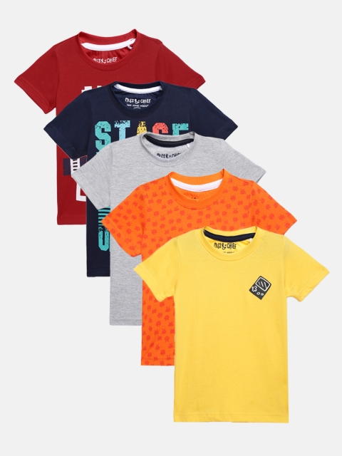 

Miss & Chief Boys Pack Of 5 Printed Round Neck T-shirt, Yellow