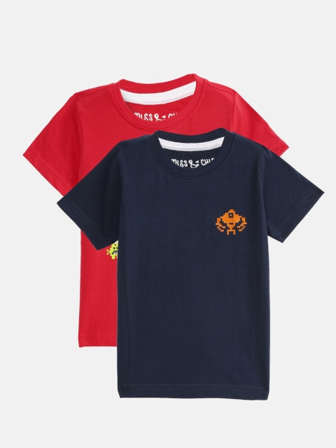 

Miss & Chief Boys Pack of 2 Red & Navy Blue Printed Round Neck T-shirts