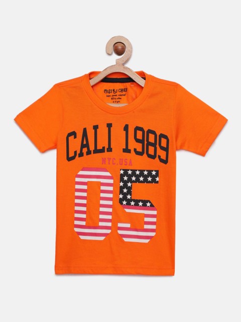 

Miss & Chief Boys Orange Printed Round Neck T-shirt