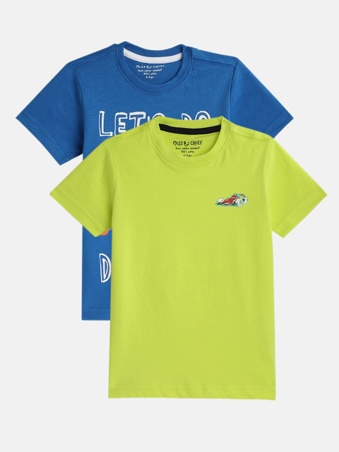 

Miss & Chief Boys Pack of 2 Printed Round Neck T-shirts, Lime green