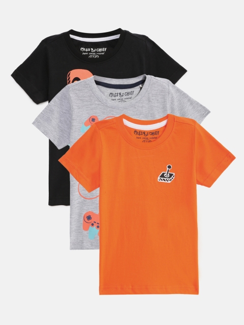 

Miss & Chief Boys Pack of 3 Printed Round Neck T-shirt, Orange