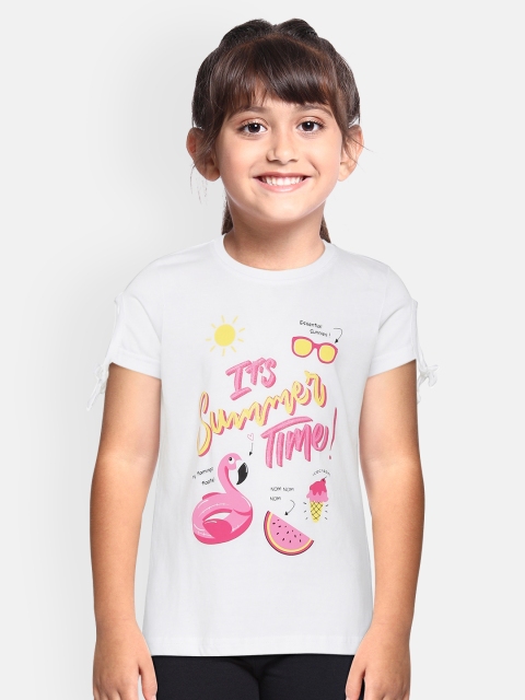 

Miss & Chief Girls White & Pink Printed Pure Cotton Top