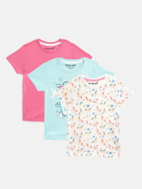 

Miss & Chief Girls Pack of 3 Round Neck T-shirts, Blue