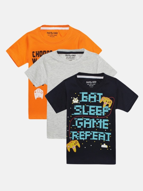 

Miss & Chief Boys Pack Of 3 Printed Round Neck T-shirts, Black