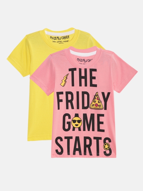 

Miss & Chief Boys Pack of 2 Printed Round Neck T-shirts, Yellow