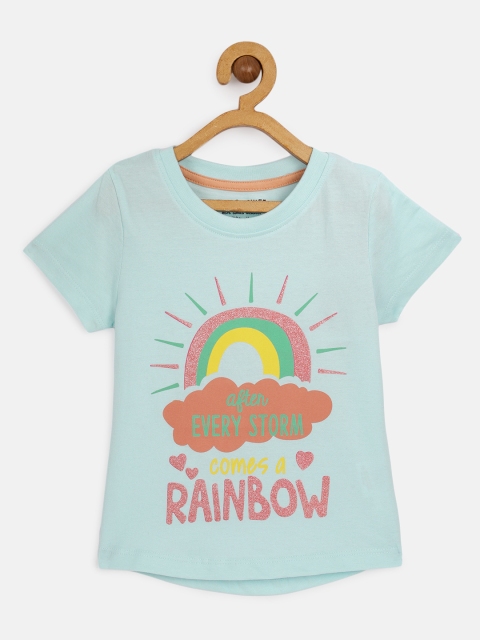 

Miss & Chief Girls Blue Printed Round Neck T-shirt
