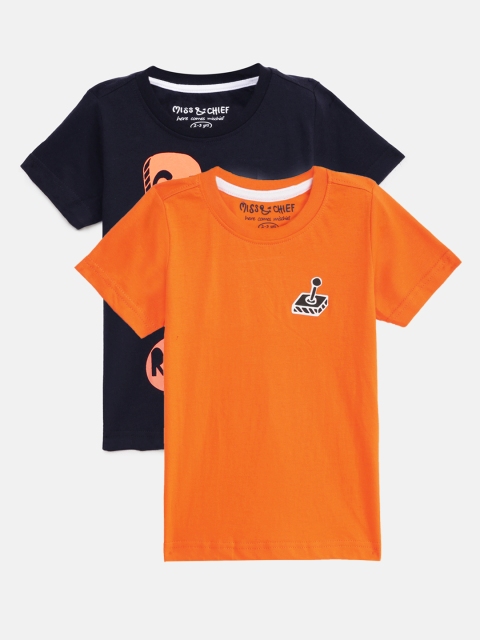 

Miss & Chief Boys Pack of 2 Printed Round Neck T-shirt, Orange