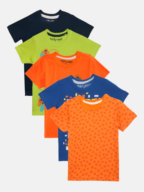 

Miss & Chief Boys Pack Of 5 Printed Round Neck T-shirt, Orange