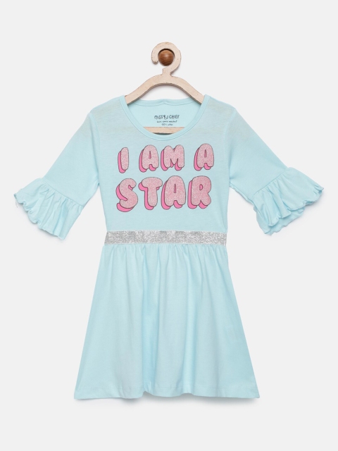 

Miss & Chief Girls Blue Printed Fit and Flare Dress