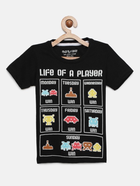 

Miss & Chief Boys Black Printed Round Neck T-shirt