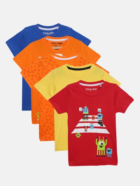 

Miss & Chief Boys Pack Of 5 Printed Round Neck T-shirt, Yellow