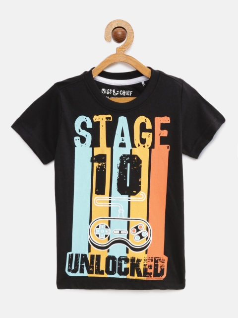 

Miss & Chief Boys Black Printed Round Neck T-shirt