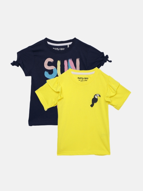 

Miss & Chief Girls Pack of 2 Round Neck T-shirts, Yellow