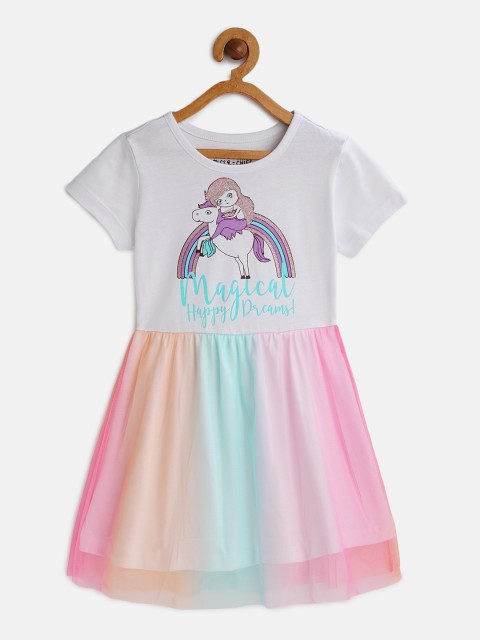 

Miss & Chief Girls Multicoloured Printed Fit and Flare Dress, Multi