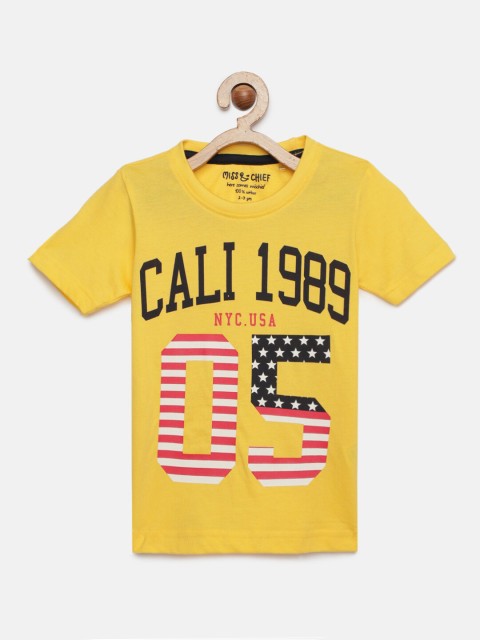 

Miss & Chief Boys Yellow Printed Round Neck T-shirt