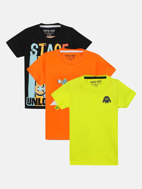

Miss & Chief Boys Pack of 3 Multicoloured Printed Round Neck T-shirts, Black