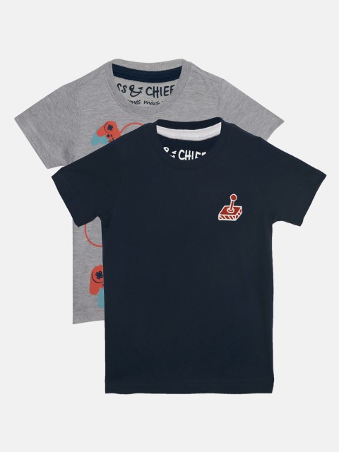 

Miss & Chief Boys Pack Of 2 Printed Round Neck T-shirt, Black