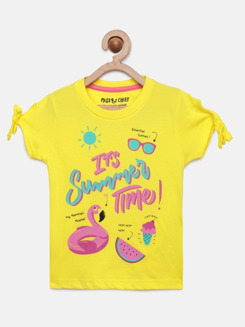 

Miss & Chief Girls Yellow Printed Round Neck T-shirt