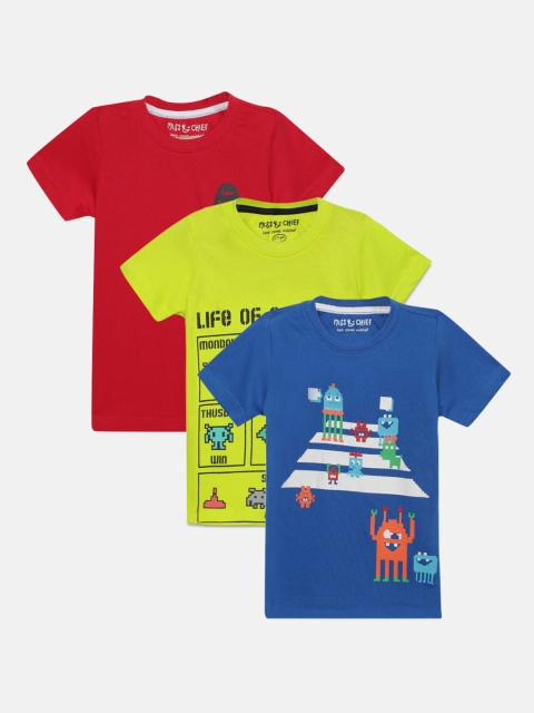 

Miss & Chief Boys Pack of 3 Multicoloured Printed Round Neck T-shirts, Red