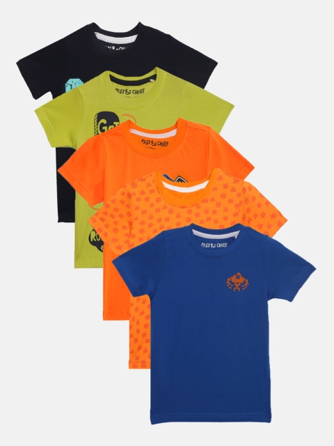 

Miss & Chief Boys Pack Of 5 Printed Round Neck T-shirt, Black