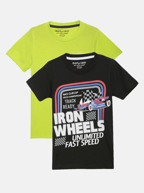 

Miss & Chief Boys Pack of 2 Round Neck T-shirts, Lime green