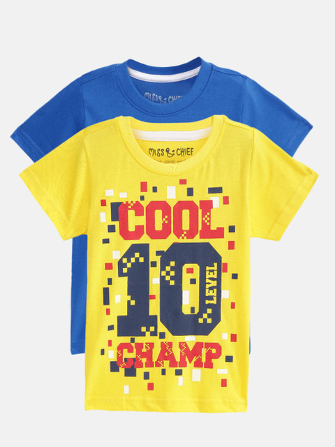

Miss & Chief Boys Pack of 2 Yellow & Blue Printed Round Neck T-shirts