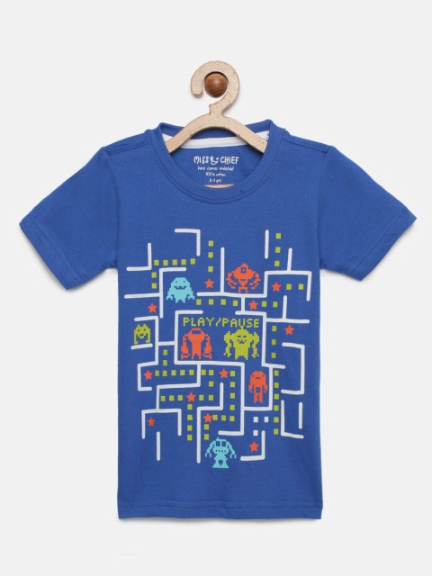 

Miss & Chief Boys Blue Printed Round Neck T-shirt