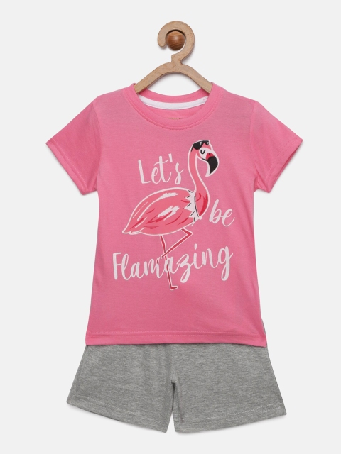 

Miss & Chief Girls Pink & Grey Melange Printed T-shirt with Shorts