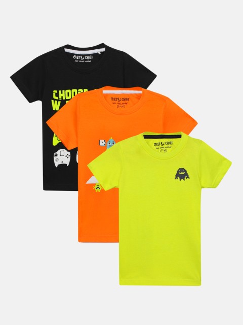 

Miss & Chief Boys Pack of 3 Multicoloured Printed Round Neck T-shirts, Black