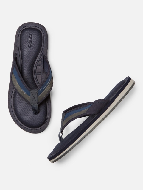 

ALDO Men Navy Blue & Grey Self Design Thong Flip-Flops