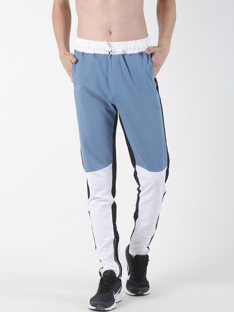 

Blue Saint Men Blue & White Colourblocked Straight-Fit Joggers