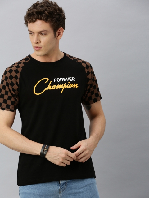 

HERE&NOW Men Black Printed Round Neck T-shirt