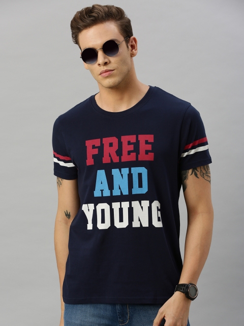 

HERE&NOW Men Navy Blue Printed Round Neck T-shirt