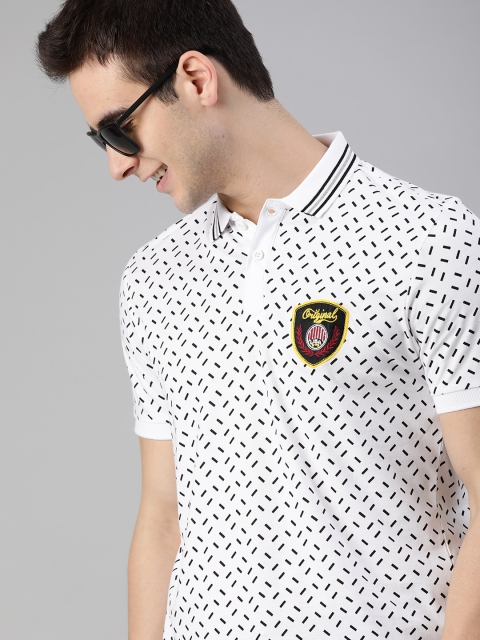 

HERE&NOW Men White Printed Polo Collar T-shirt