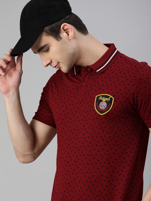 

HERE&NOW Men Maroon & Black Printed Polo Collar T-shirt