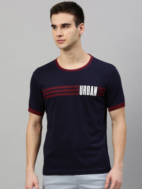 

HERE&NOW Men Navy Blue Printed Round Neck T-shirt