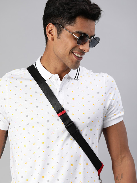 

HERE&NOW Men White & Yellow Printed Polo Collar T-shirt