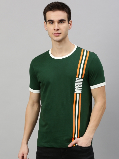 

HERE&NOW Men Green & Yellow Striped Round Neck T-shirt