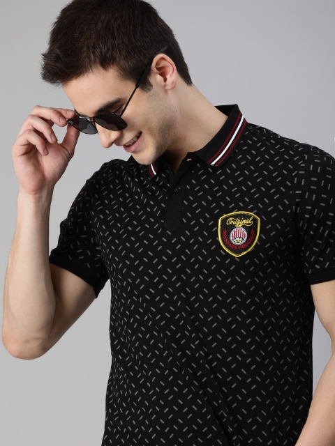 

HERE&NOW Men Black Printed Polo Collar T-shirt