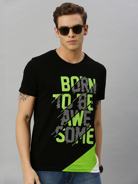 

HERE&NOW Men Black Printed Round Neck T-shirt