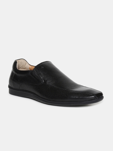 

Arrow Men Black Textured Square Toe Leather Formal Slip-Ons