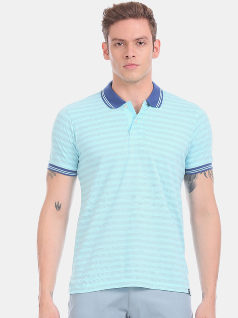 

Ruggers Men Blue Striped Polo Collar T-shirt