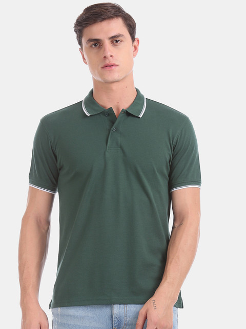 

Ruggers Men Green Solid Polo Collar T-shirt, Teal