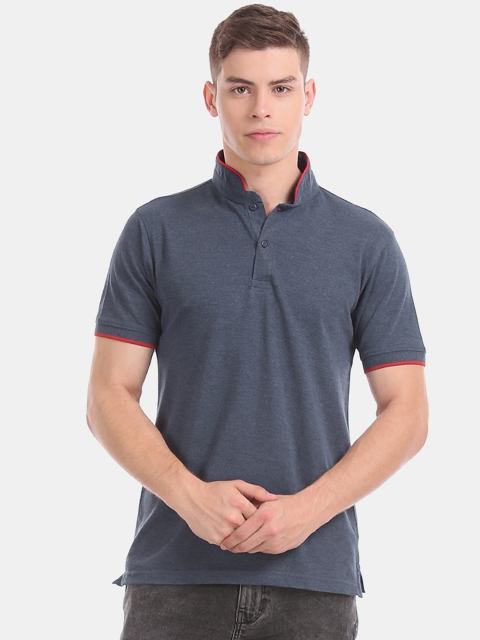

Ruggers Men Navy Blue Solid Mandarin Collar T-shirt