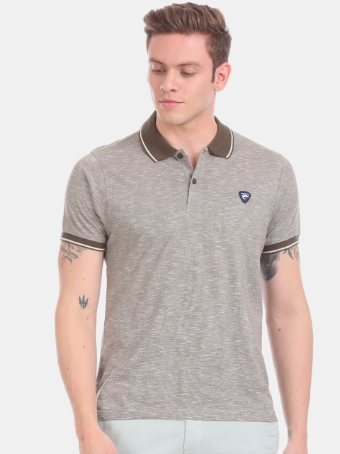

Ruggers Men Olive Brown Solid Polo Collar T-shirt