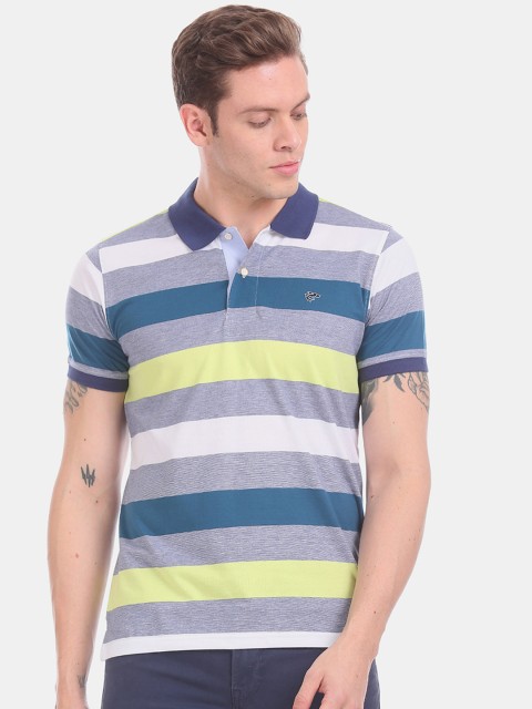 

Ruggers Men Blue & White Striped Polo Collar T-shirt