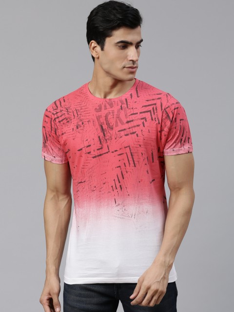 

BEAT LONDON by PEPE JEANS Men Pink & White Slim Fit Printed Round Neck Pure Cotton T-shirt