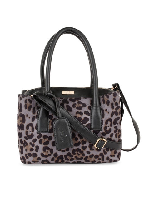 

yelloe Black & Grey Leopard Print Handbag